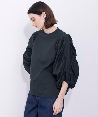 NAVE 【Nave・洗える】タイプライタークロス ギャザーブラウス ブラック系