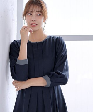 Tiaclasse 【セレモニー・新色追加】キーネックフレアワンピース ネイビー×グレー