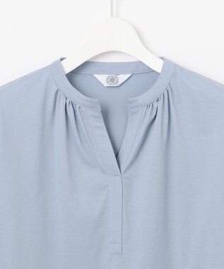 J.PRESS LADIES 【洗える・接触冷感】プレーティングジャージー バンドカラー カットソー スモーキーブルー系