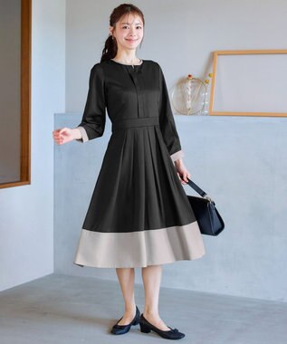 Tiaclasse 【セレモニー・新色追加】キーネックフレアワンピース ブラック×グレー