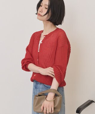 AMERICAN HOLIC 【前後2WAY】透かし編みニットカーディガン Red