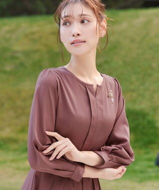 Tiaclasse 【セレモニー・新色追加】キーネックフレアワンピース ピンク