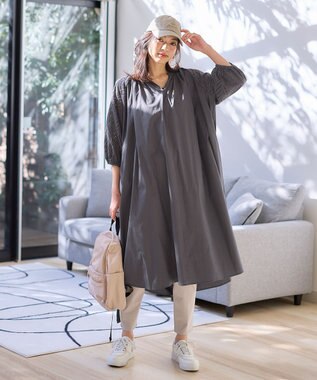 ANY L 【ペチコート付】エンブロイダリーワンピース チャコール