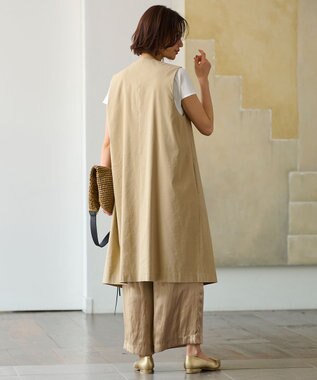 自由区 L 【洗える】テンセルリネンストレッチ ジレ ベージュ系