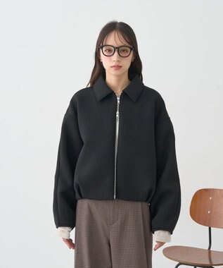 earth music&ecology ダンボールニットZIPブルゾン Black