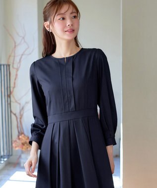 Tiaclasse L 【セレモニー・新色追加】キーネックフレアワンピース ネイビー
