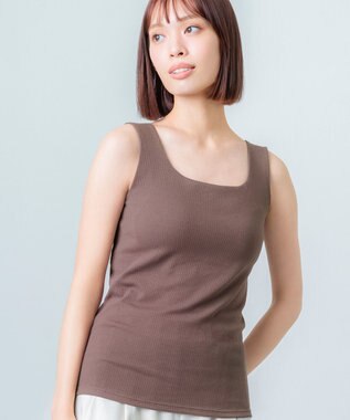 Wing カップ付きタンクトップ ラク きれいなバストシルエット 綿混(身生地) 【シンクロブラトップ】 リブタイプ ブラトップ ET1173 ウイング／ワコール ブラウン