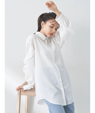 earth music&ecology フリルスリーブシャツ Ivory