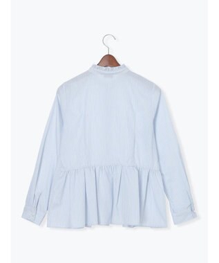 Te chichi パール釦スタンドフリルペプラムブラウス サックスブルー