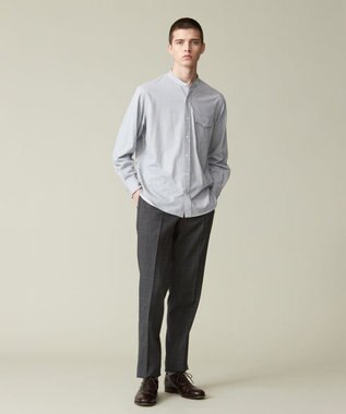 J.PRESS MEN ピンチェックジャージ バンドカラーシャツ ライトグレー系
