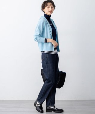 23区 L 【見上愛さん着用/洗える】ピュアカシミヤ ジップアップ ニット パーカー スカイブルー系