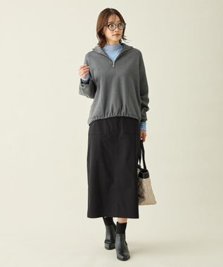 ANY L スウェットライクハーフジップニット グレー