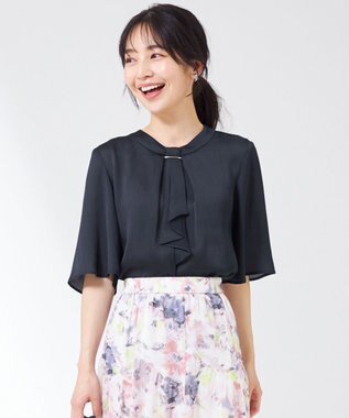 ANY SIS 【洗える】メタルパーツボウタイ ブラウス ネイビー