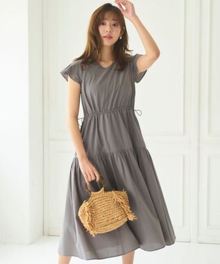 Feroux 【洗える】ドロストデザイン ワンピース グレー系