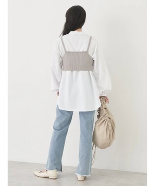 earth music&ecology ＳＥＴ２点ニットビスチェ＋ノーカラーシャツ Off White
