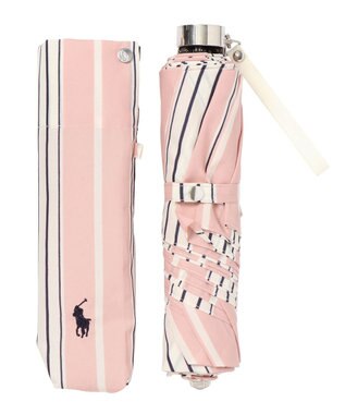 MOONBAT POLO RALPH LAUREN(ポロ ラルフローレン) 折りたたみ傘 ソフトストライプ ポロポニー ワンポイント ピンク