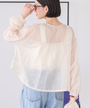 AMERICAN HOLIC ノーカラーシアーＺＩＰブルゾン Ecru