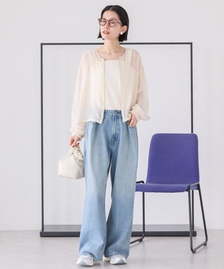 AMERICAN HOLIC ノーカラーシアーＺＩＰブルゾン Ecru