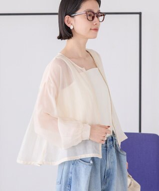 AMERICAN HOLIC ノーカラーシアーＺＩＰブルゾン Ecru