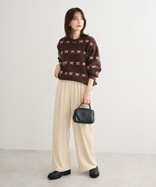 Green Parks ・ｓｗｉｎｇ　ｂｙ　リボンジャカードクルーニット Brown