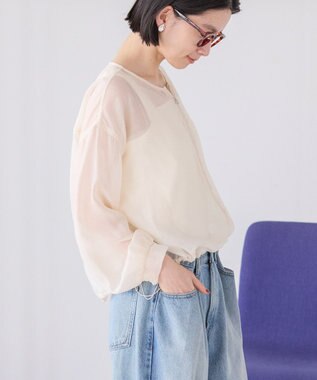 AMERICAN HOLIC ノーカラーシアーＺＩＰブルゾン Ecru