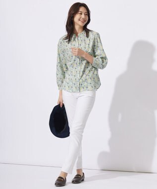J.PRESS LADIES L 【洗える】Liberty Lilibet＆Hannah Rose バンドカラー ブラウス イエロー系5