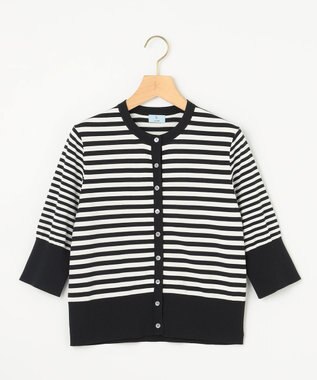 組曲 L ドライタッチ 5分袖カーディガン ブラック×オフ系1