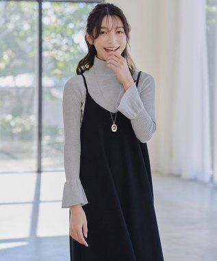 Tiaclasse 【洗える】スパンコールハイネックリブニットトップス グレー