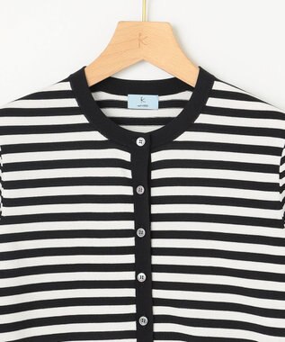 組曲 L ドライタッチ 5分袖カーディガン ブラック×オフ系1