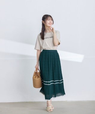 Tiaclasse 【洗える】刺繍ロゴシンプルTシャツ ベージュ