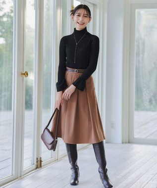 Tiaclasse 【洗える】スパンコールハイネックリブニットトップス ブラック