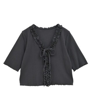 earth music&ecology フリルカットリブカーディガン Charcoal Gray