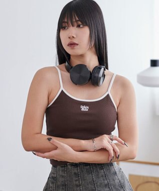 WEGO 【カップ付きインナー】ワンポイント刺繍キャミ ブラウン