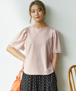 組曲 S 【洗える・接触冷感】タックスリーブポンチ カットソー ピンクベージュ系