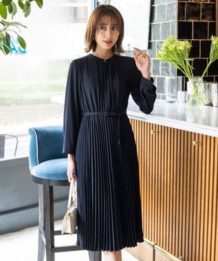 ANY SIS L 【洗える】ノーブルプリーツ ワンピース ネイビー