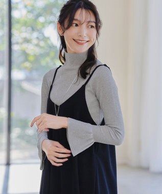 Tiaclasse 【洗える】スパンコールハイネックリブニットトップス グレー