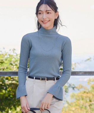 Tiaclasse 【洗える】スパンコールハイネックリブニットトップス ブルー