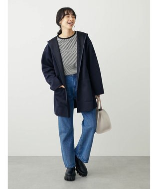 Green Parks ポンチフード付きカットカーディガン Dark Navy