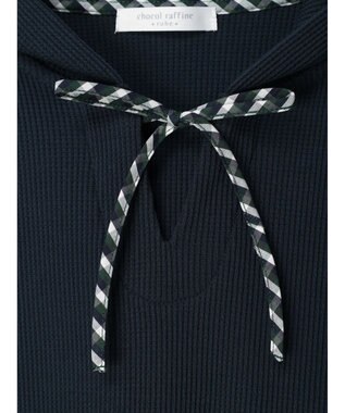 Green Parks チェックポイントワッフルプルオーバー Navy