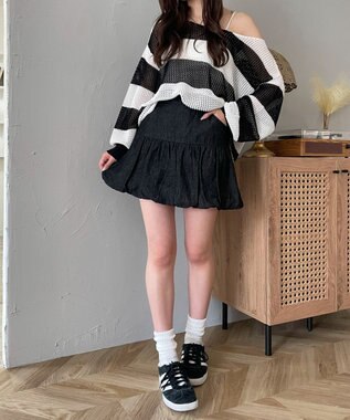 WEGO バルーンミニスカパン デニムブラック