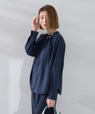 YECCA VECCA パールタックブラウス Navy