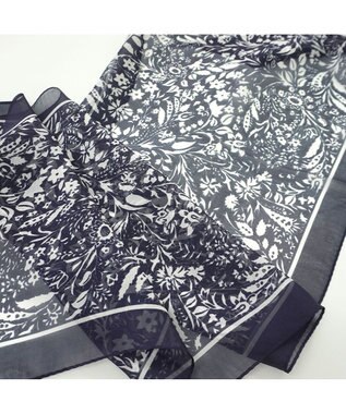 Marca ＜洗えるシルク＞【Marcaオリジナル】小枝更紗 ウォッシャブル シルクローン剣先ストール ネイビー