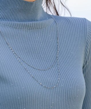 Tiaclasse 【洗える】スパンコールハイネックリブニットトップス ブルー