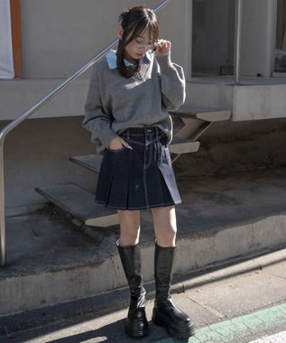 WEGO デニムプリーツミニスカート デニムインディゴ