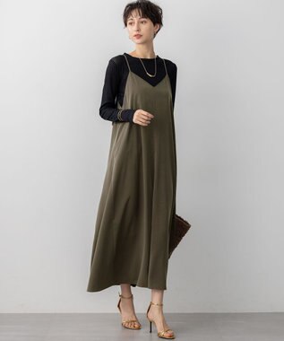 23区 L 【見上愛さん着用/洗える】スエーディーサテン キャミソール ワンピース カーキ系