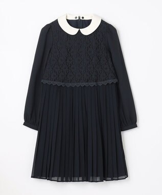 組曲 KIDS 【150-170cm】シフォンプリーツコンビ ワンピース ネイビー系