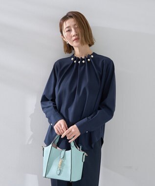 YECCA VECCA パールタックブラウス Navy