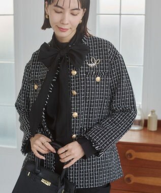 WEGO 【ANGIE VINTAGE/オケージョン対応 / セレモニー対応】ノーカラー ツイードジャケット ブラックその他