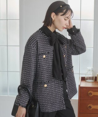 WEGO 【ANGIE VINTAGE/オケージョン対応 / セレモニー対応】ノーカラー ツイードジャケット ブラックその他