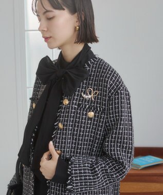 WEGO 【ANGIE VINTAGE/オケージョン対応 / セレモニー対応】ノーカラー ツイードジャケット ブラックその他